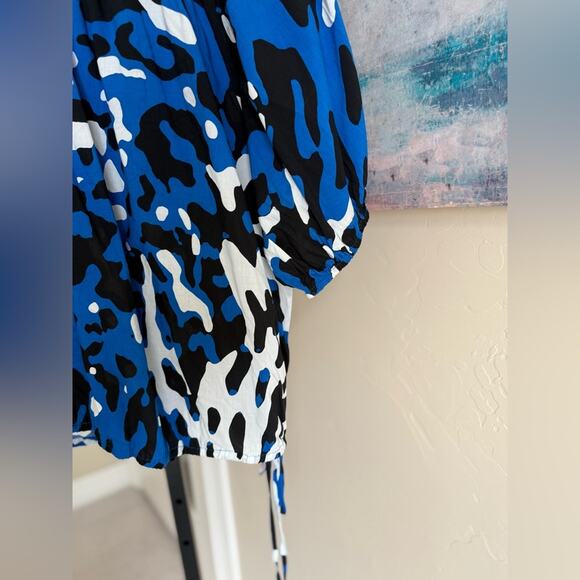 Calvin Klein Abstract Cotton Blouse in Black and Blue Women’s size 2x Plus - Picture 2 of 6